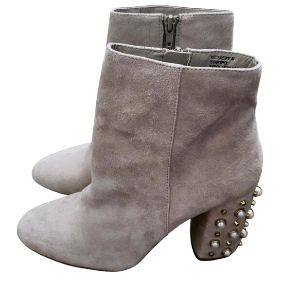 Steve Madden Suede Ankle Boots With Pearl Embellished Heels - Women's Size 8 - Picture 3 of 10